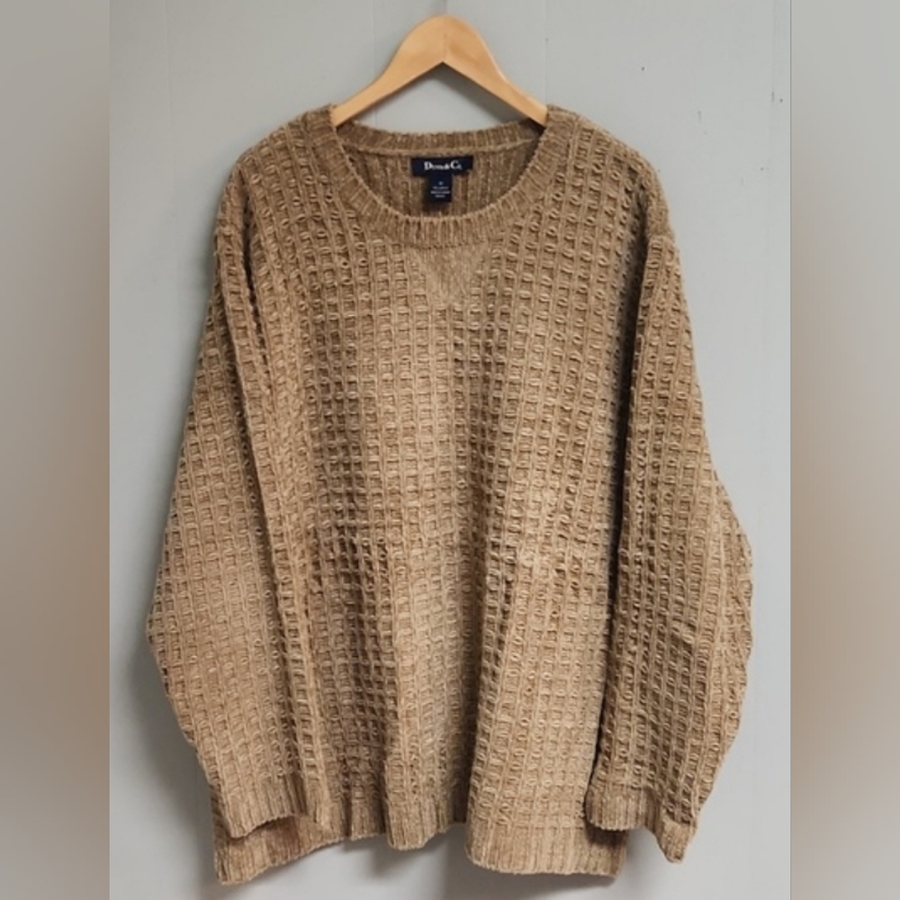 Denim & Co. Sweater Size 3X Tan Waffle Pattern